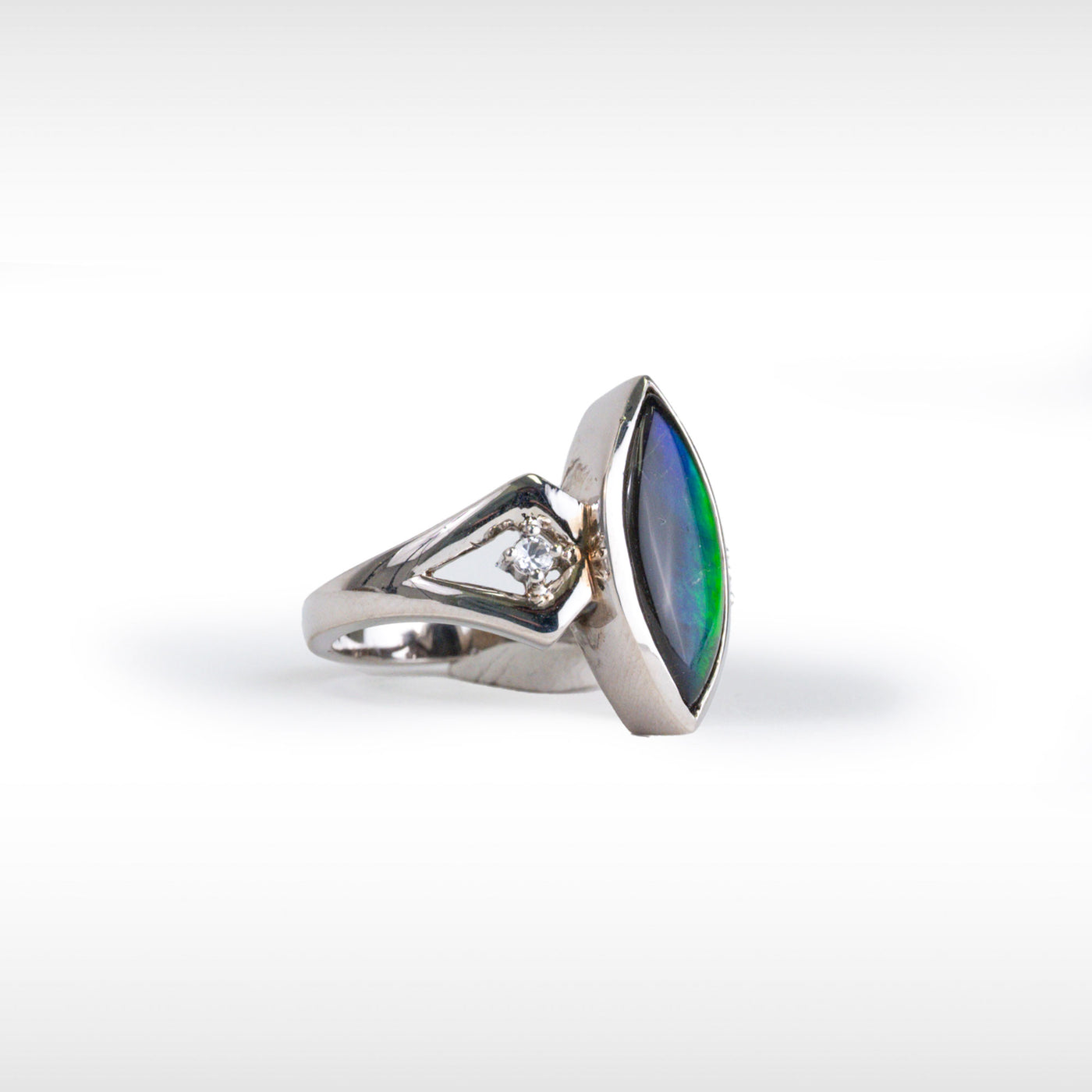 Women's Sterling Silver Ammolite Ring with White Sapphire Accent