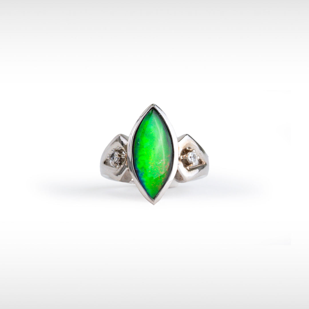 Women's Sterling Silver Ammolite Ring with White Sapphire Accent