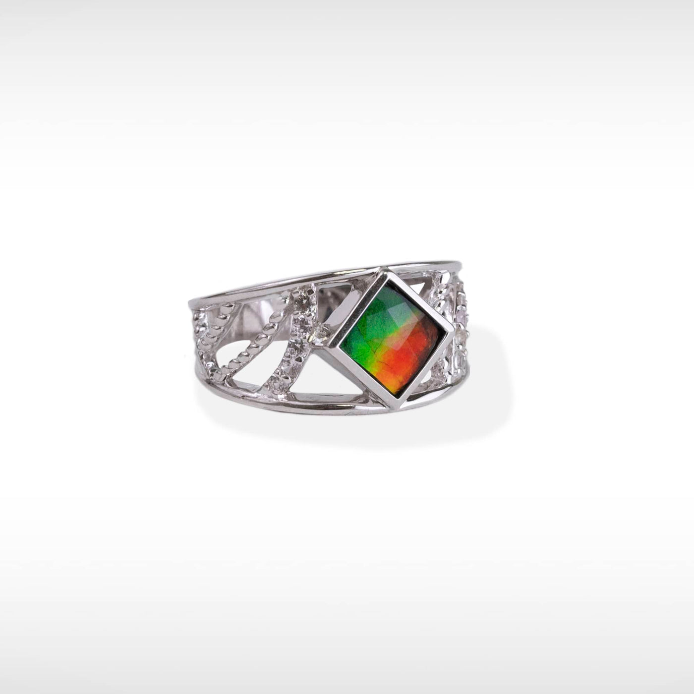 Women's Sterling Silver Ammolite Ring with white topaz accent