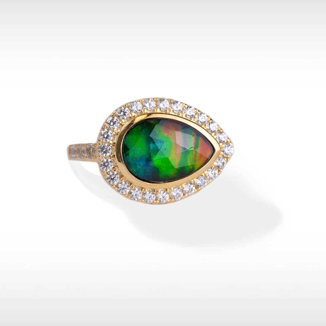 Women's Sterling Silver Ammolite Ring with Swarovski crystal accent