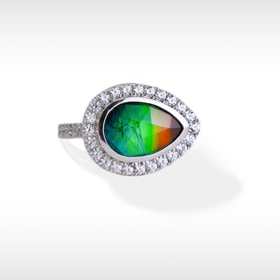 Women's Sterling Silver Ammolite Ring with Swarovski crystal accent