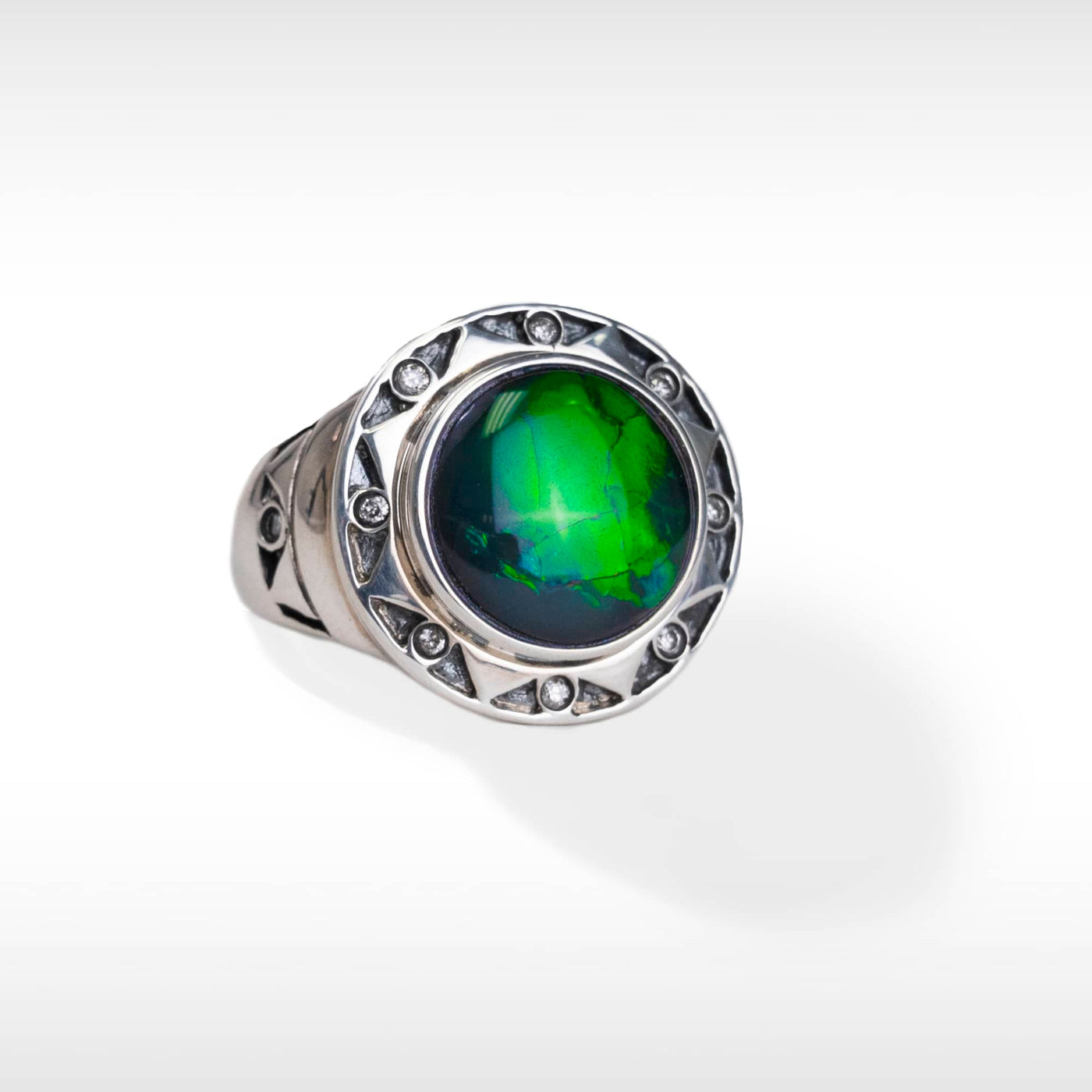 Women's Sterling Silver Ammolite Ring with Diamond Accent