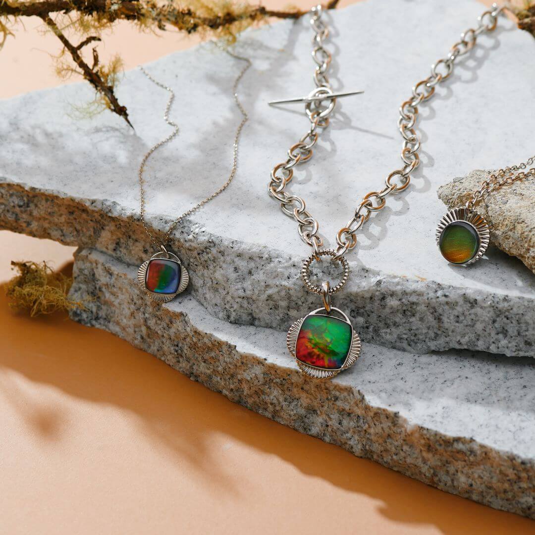 Origins Sterling Silver Ammolite Round Pendant