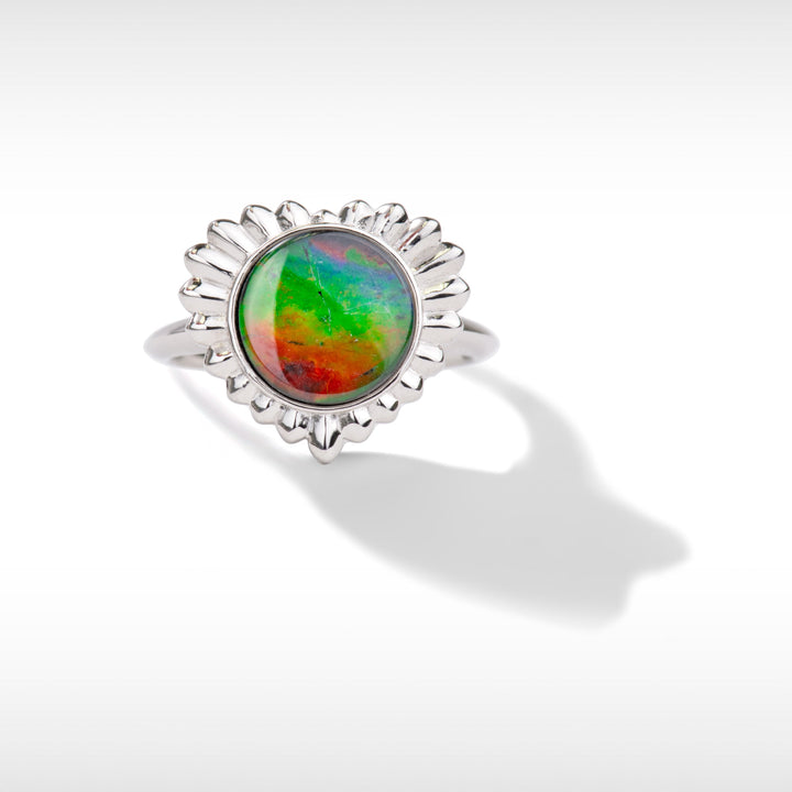 Solstice Ammolite Heart Ring in Sterling Silver