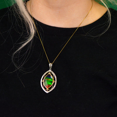 Women's Capri 18K Gold AA Grade Ammolite Pendant with Diamond Accent