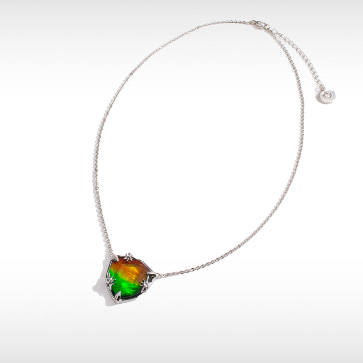 Starlight Trillion Ammolite Pendant with White Topaz in Sterling Silver