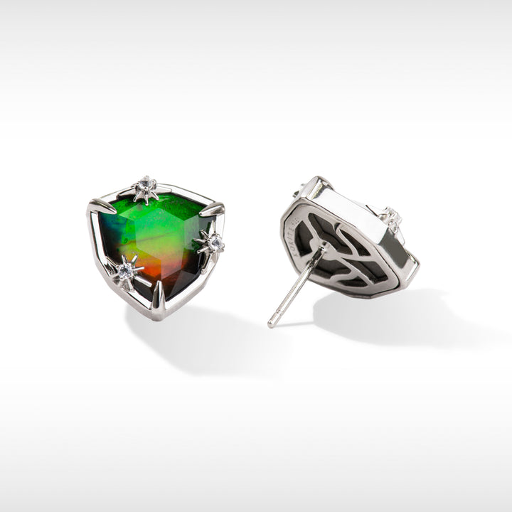 Starlight Trillion Ammolite Stud Earrings with White Topaz in Sterling Silver