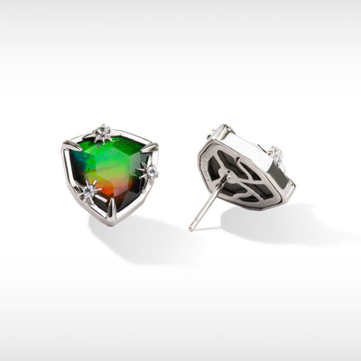 Starlight Trillion Ammolite Stud Earrings with White Topaz in Sterling Silver
