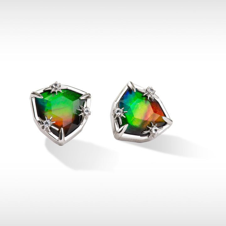 Starlight Trillion Ammolite Stud Earrings with White Topaz in Sterling Silver