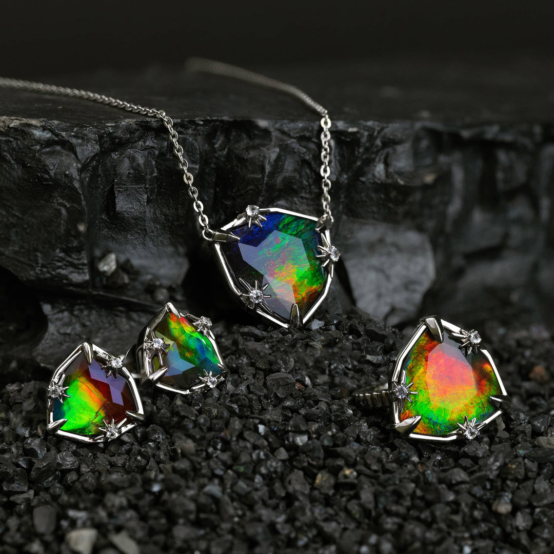 Starlight Trillion Ammolite Pendant with White Topaz in Sterling Silver