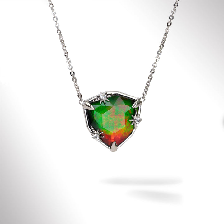 Starlight Trillion Ammolite Pendant with White Topaz in Sterling Silver