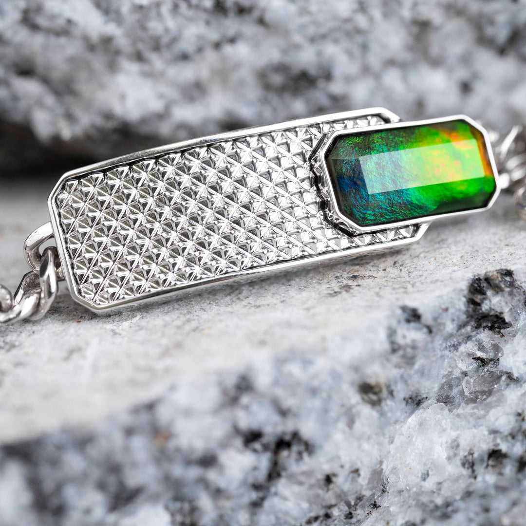 Lunar ammolite bracelet in sterling silver