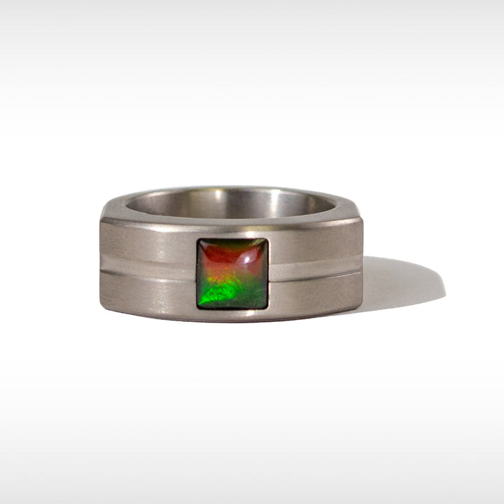 Dusk Ammolite Ring in Grey Polished Titanium