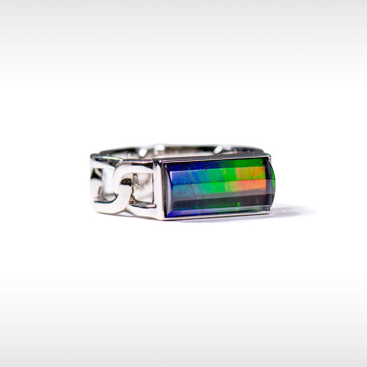 Unity ammolite ring in sterling silver