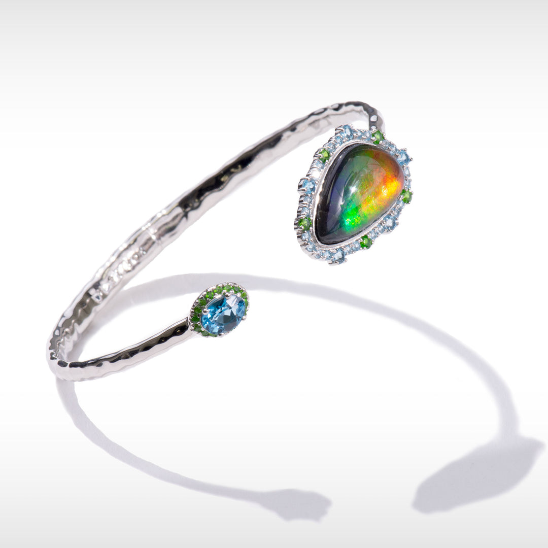 Waves Halo Ammolite Bracelet in Sterling Silver