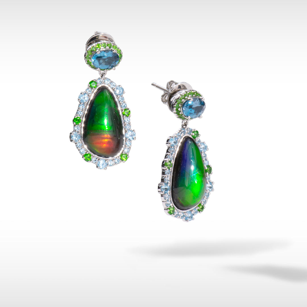 Waves Halo Ammolite Earrings in Sterling Silver