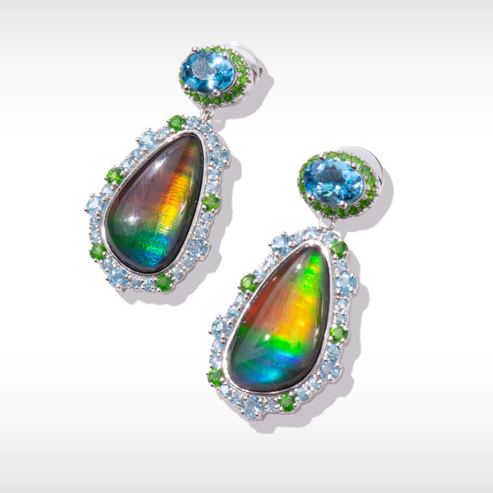 Waves Halo Ammolite Earrings in Sterling Silver