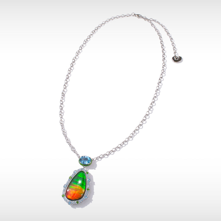 Waves Halo Ammolite Pendant in Sterling Silver