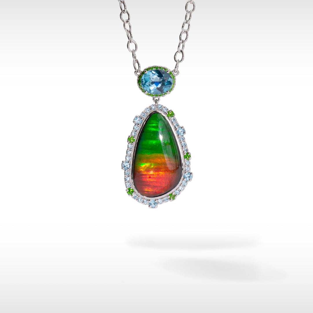 Waves Halo Ammolite Pendant in Sterling Silver