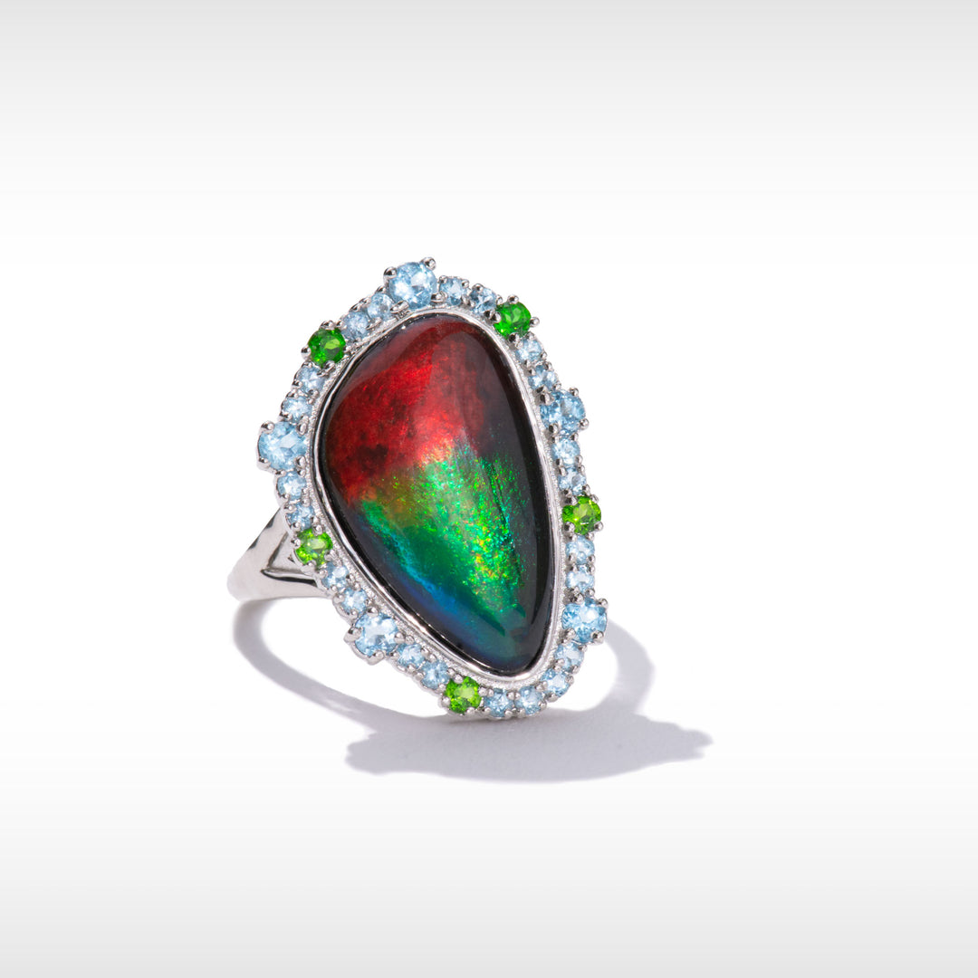 Waves Halo Ammolite Ring in Sterling Silver