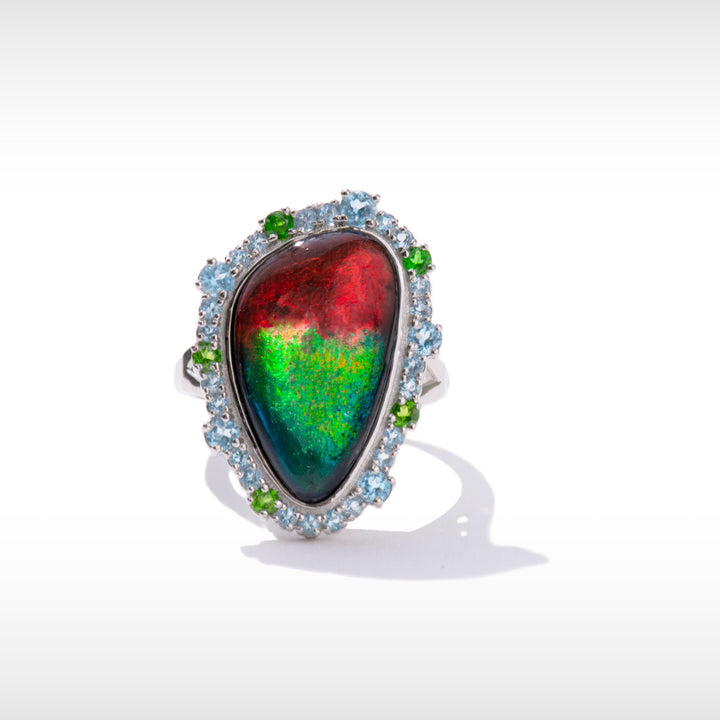 Waves Halo Ammolite Ring in Sterling Silver