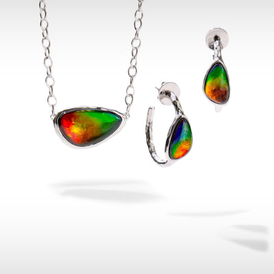 Waves Ammolite Pendant and Earring Set in Sterling Silver