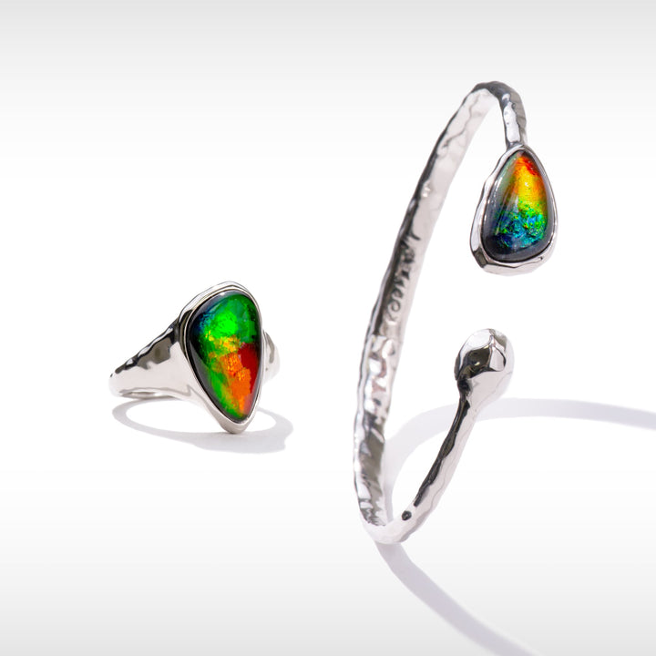 Waves Ammolite Bracelet and Ring Set in Sterling Silver