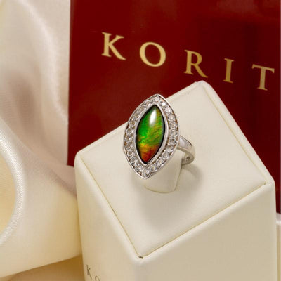 Marquise Sterling Silver Topaz and Ammolite Ring