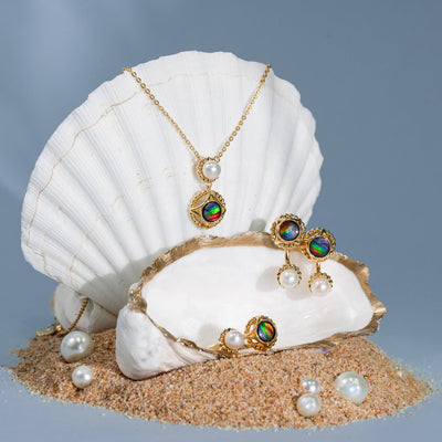Pearl Ammolite Earrings in 18K Gold Plating