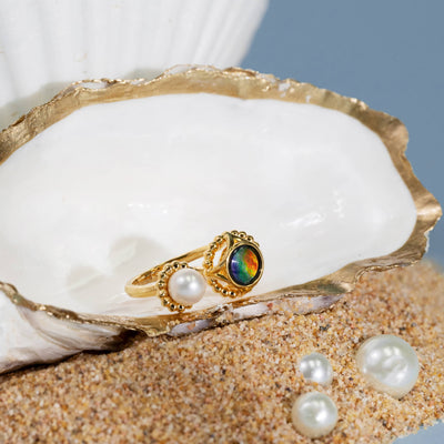 Pearl Ammolite Ring in 18K Gold Plating