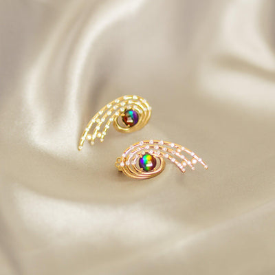 Seely Open Spiral 14K Gold Diamond AA Grade Ammolite Earrings
