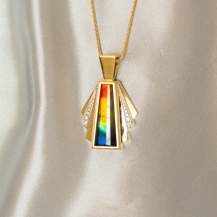 Strelau Step Right Up 18K Gold Diamond AA Grade Ammolite Pendant