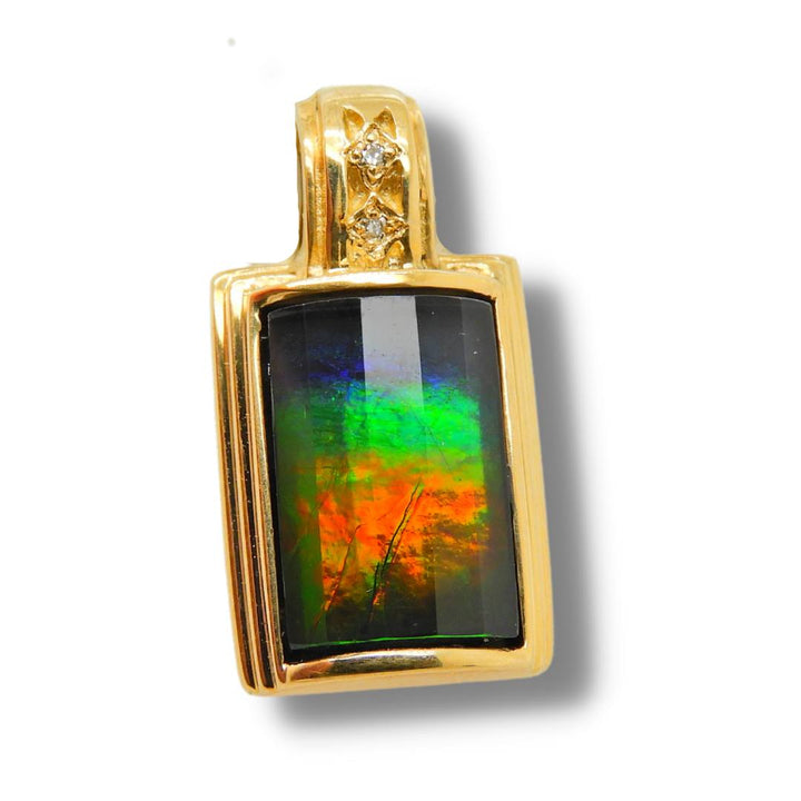 Women's 14K Gold A Grade Ammolite Pendant With Diamond Accent