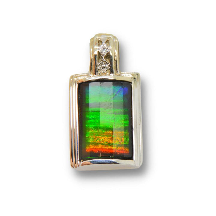 Women's 14K Gold A Grade Ammolite Pendant With Diamond Accent