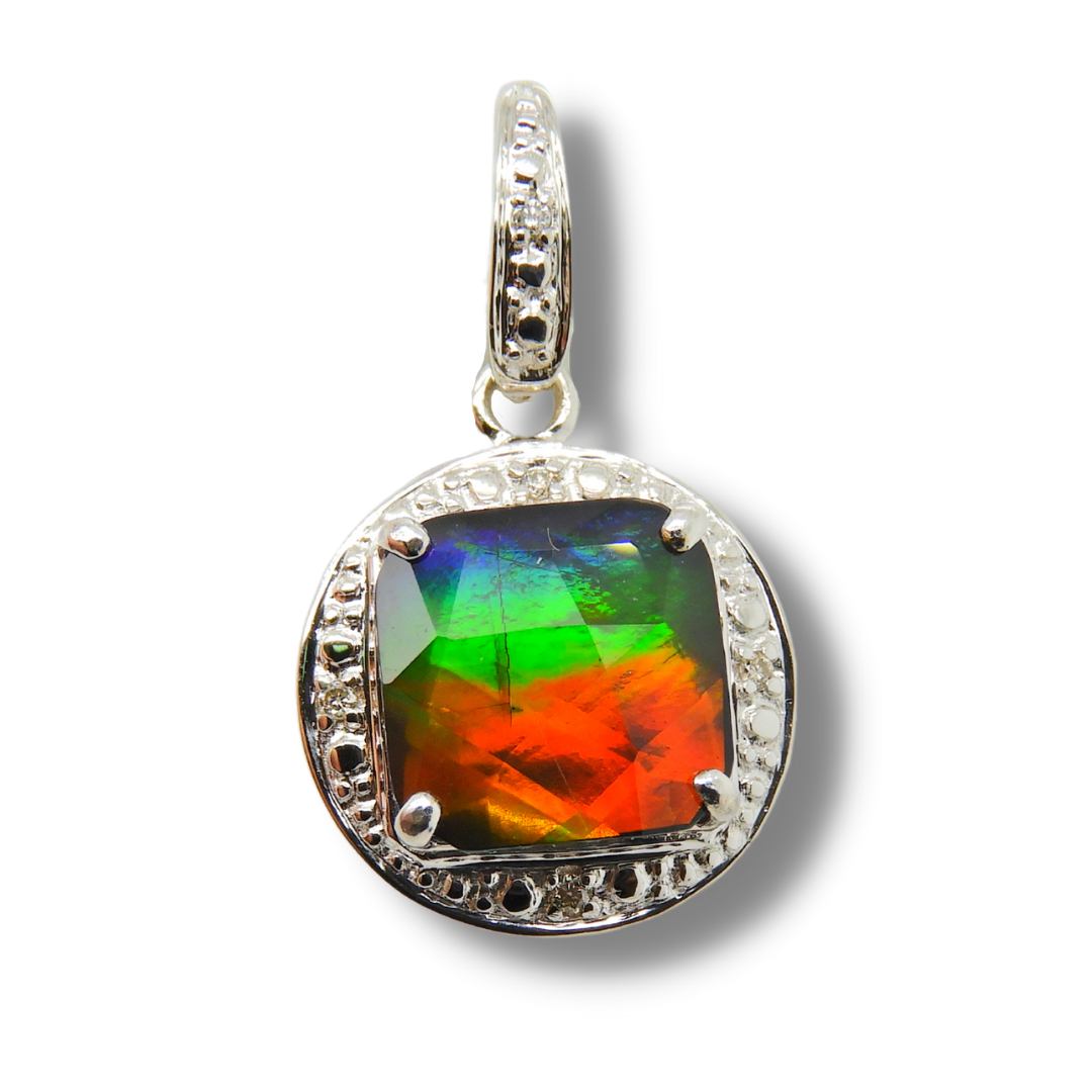 Women's Anthea 14K Gold AA Grade Ammolite Pendant With Diamond Accent