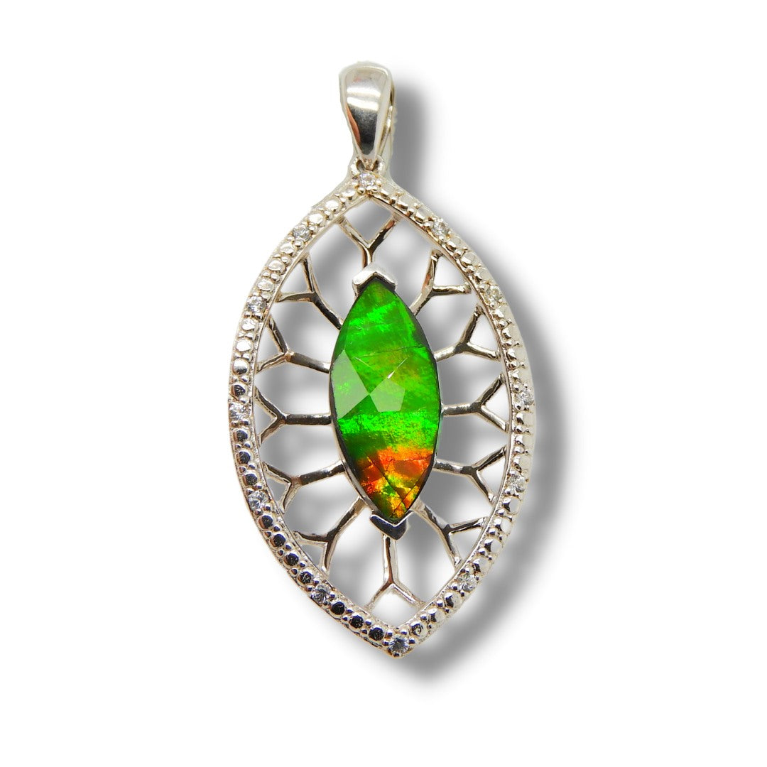 Women's Camilla Sterling Silver Ammolite Pendant With White Sapphire Accent