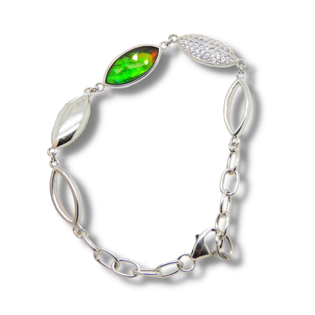 Women's Sterling Silver Ammolite Bracelet With White Topaz Accent
